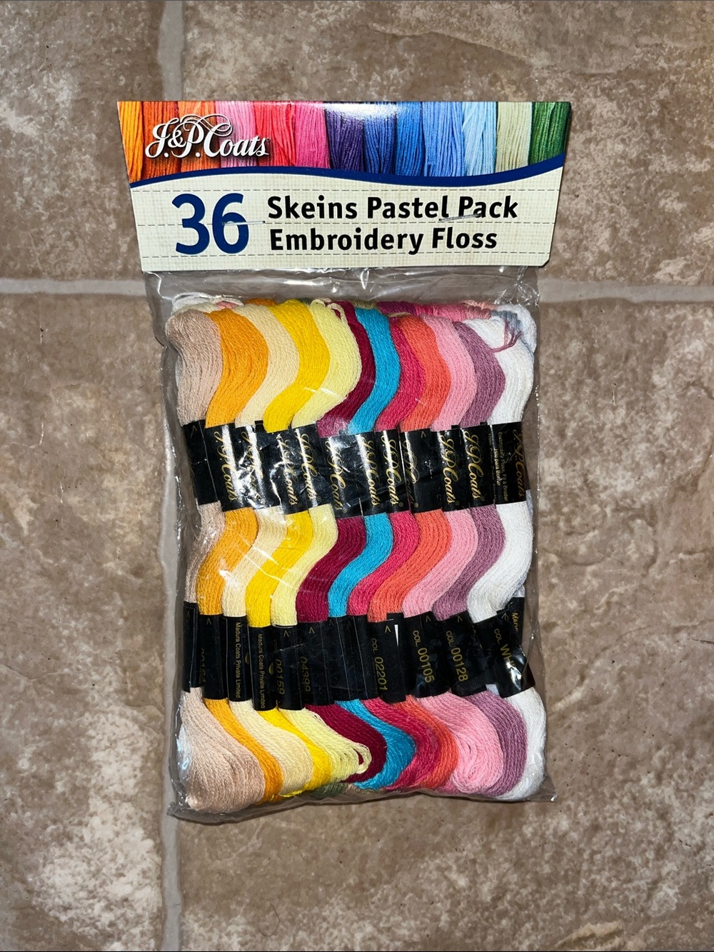 NWOT J & P Coats Pastel Pack Embroidery Floss - Multi Pastel Colors (36 Skeins)